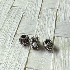 PANDORA Silver CLAM SHELL & PEARL Seashell Ocean CHARM Beads Lot Of 3